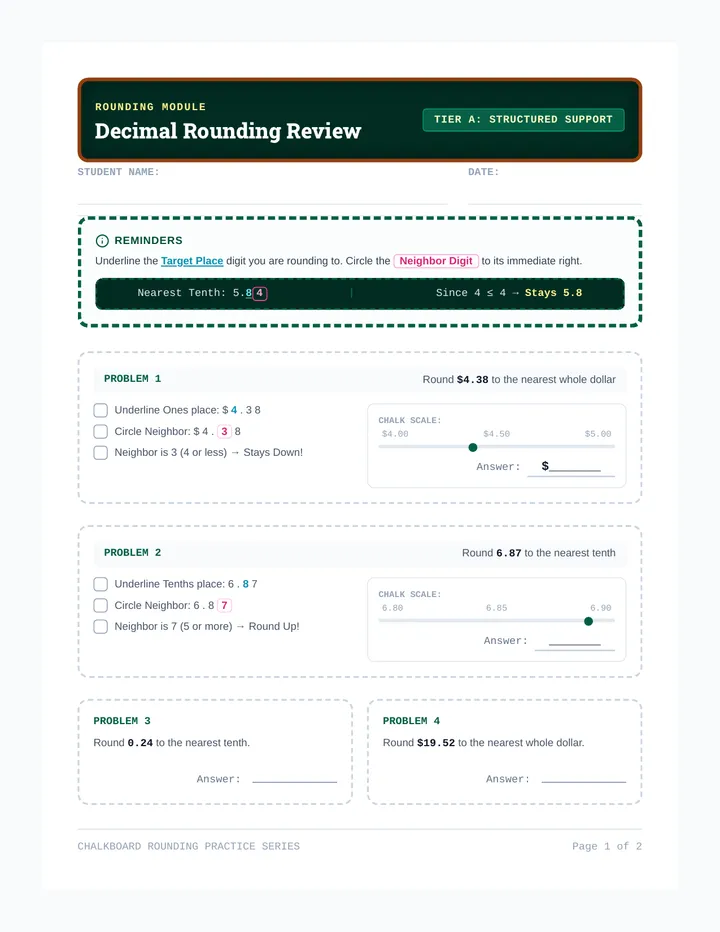 Chalkboard Rounding Worksheets