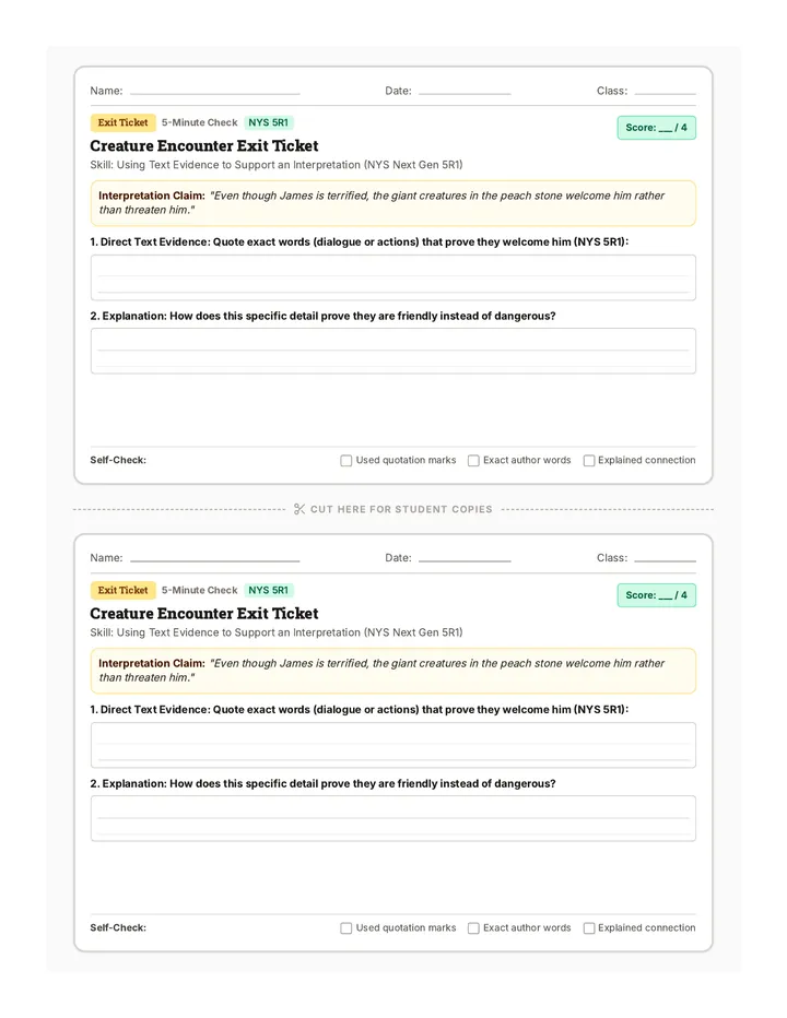 Creature Encounter Exit Ticket
