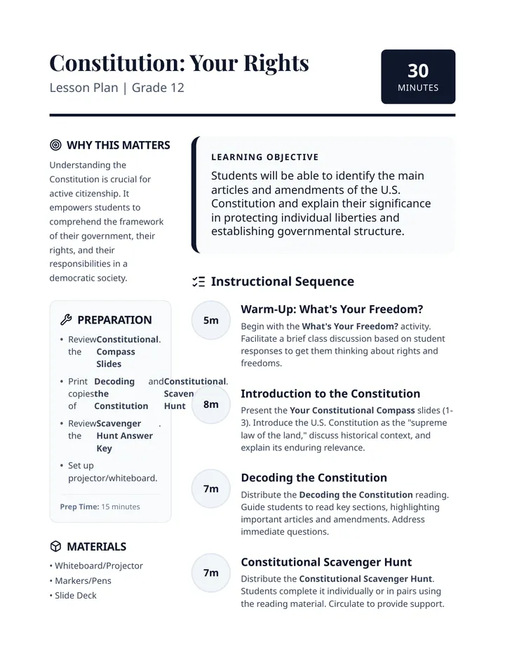 Constitution Lesson Plan