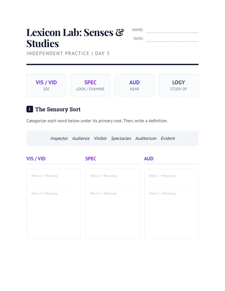 Senses and Studies Worksheet