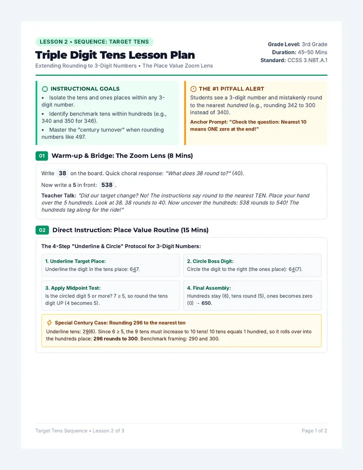 Triple Digit Tens Lesson Plan