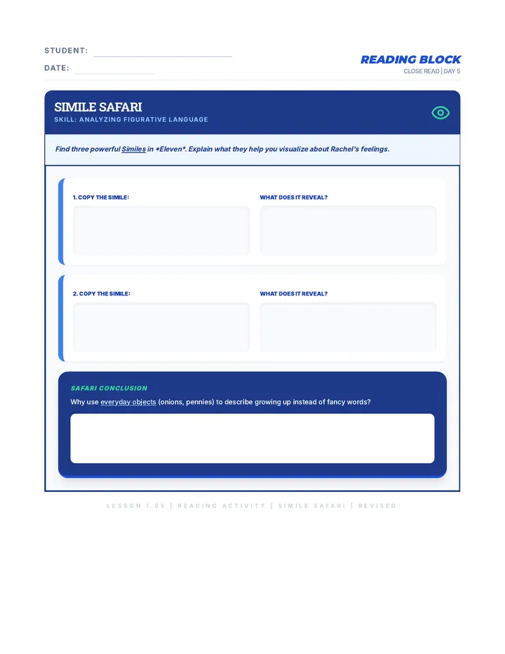 Day 5 Simile Safari Activity