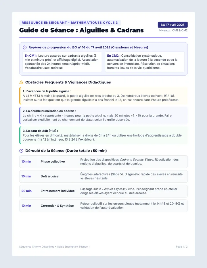 Cadrans Clés Guide Enseignant