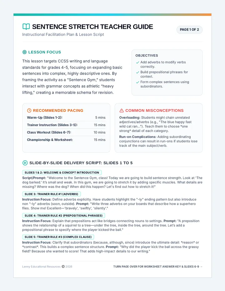 Sentence Stretch Teacher Guide