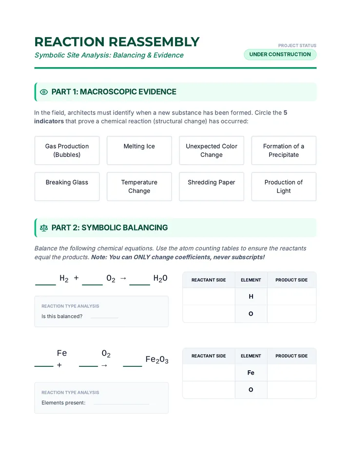 Reaction Reassembly Worksheet