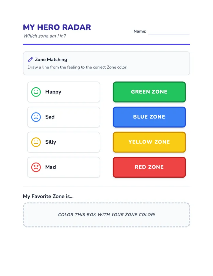 Hero Radar Matching Worksheet