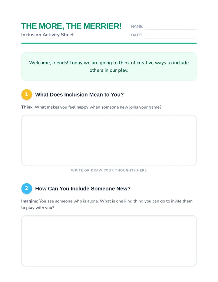 Inclusion Activity Sheet Activity