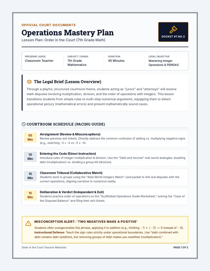 Operations Mastery Plan Teacher Guide
