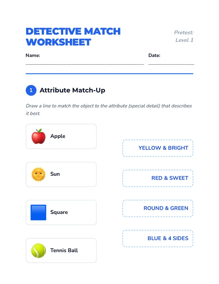 Detective Match Worksheet