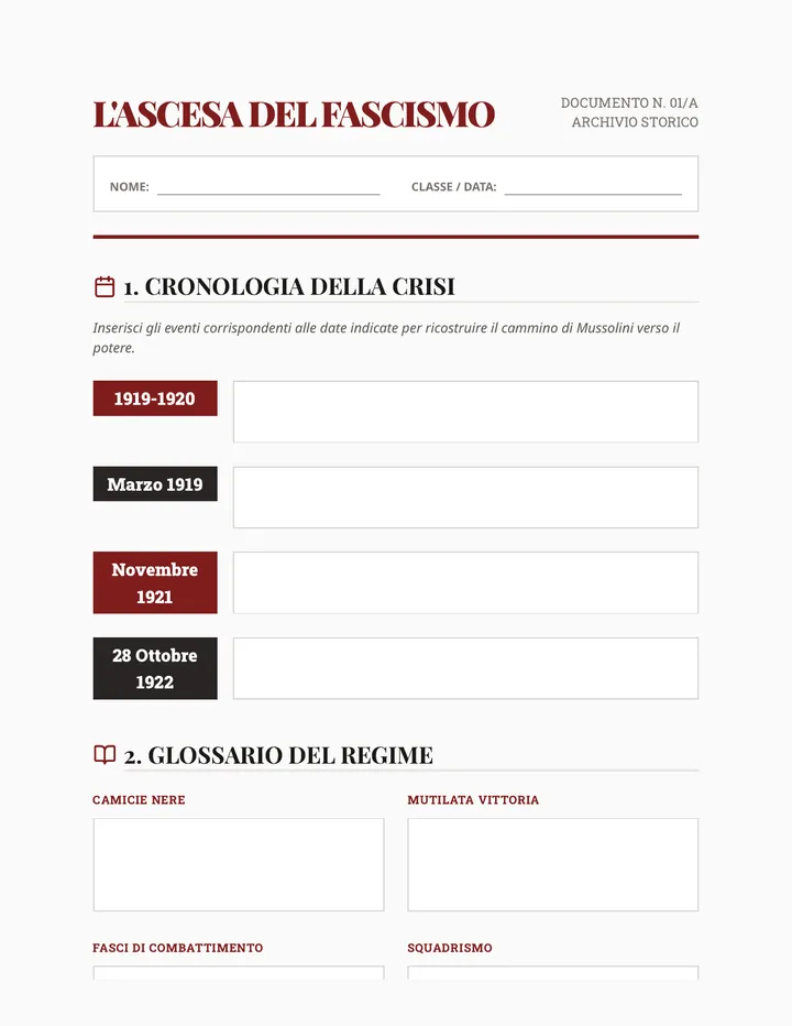 Ascesa del Duce Worksheet