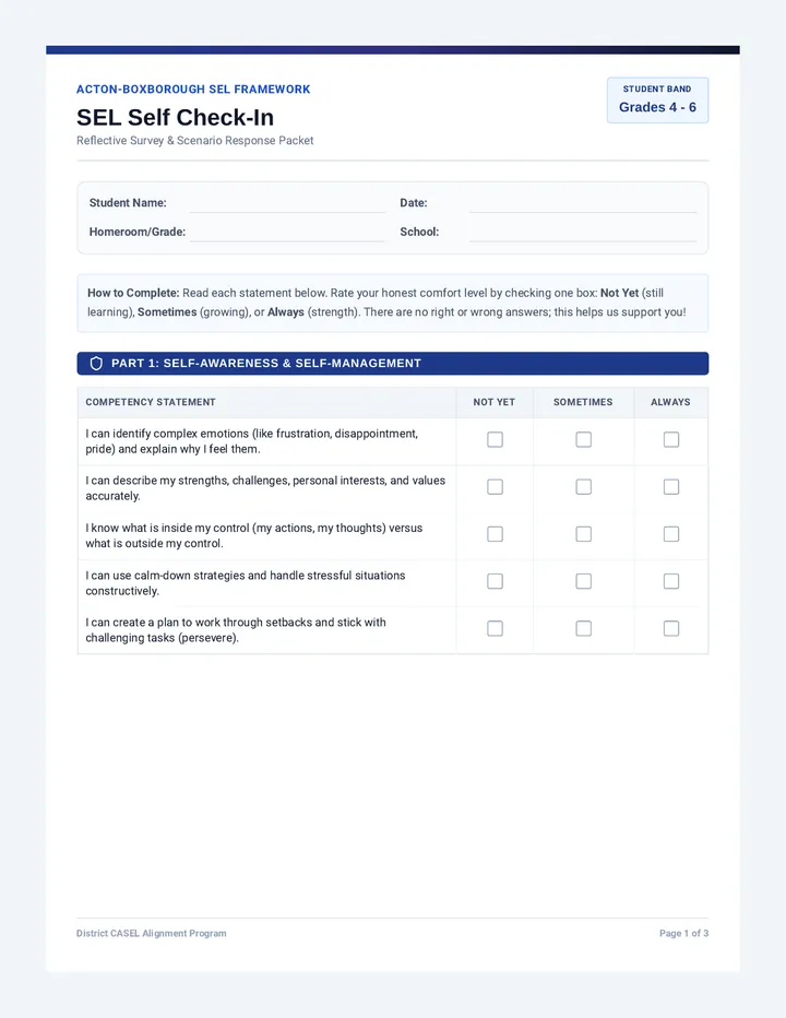 Grades 4-6 SEL Self Report Packet