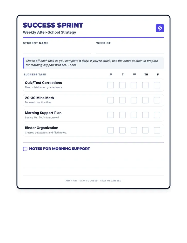 Success Sprint Checklist page 1
