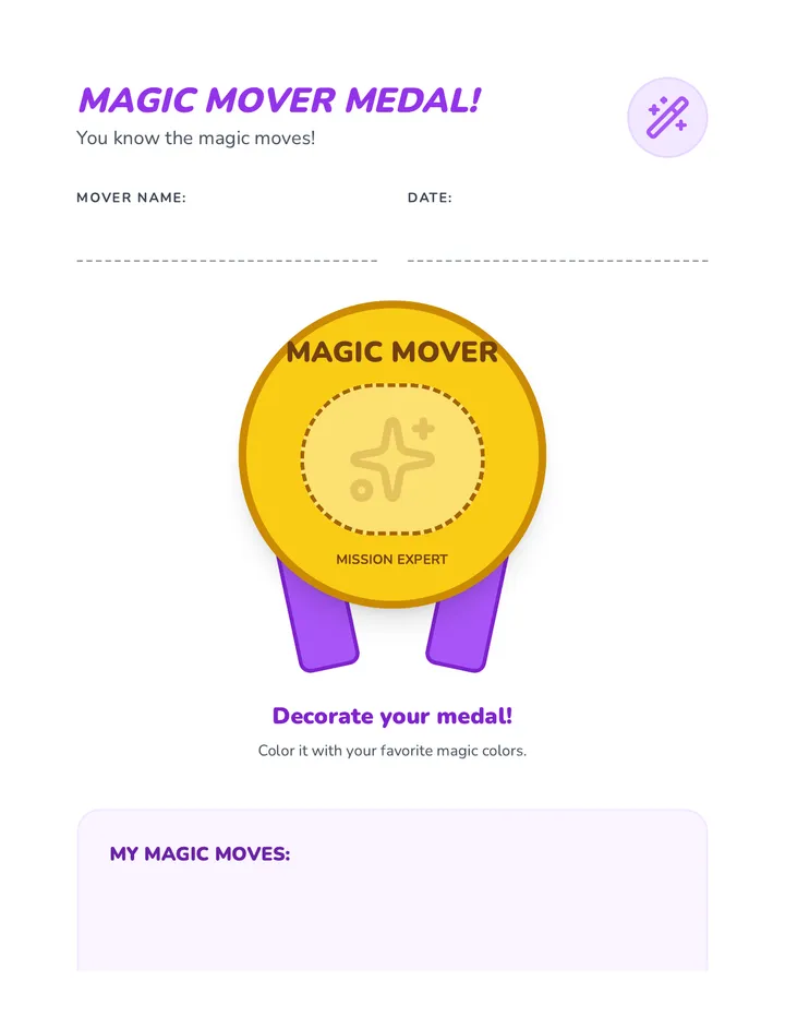 Magic Mover Medal Worksheet