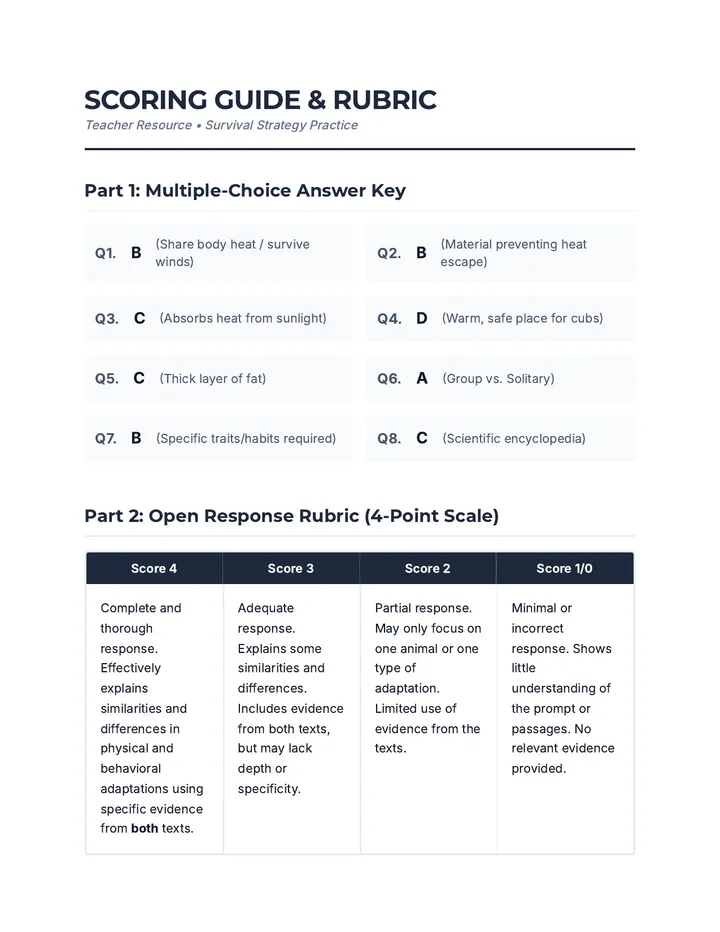 Survival Scoring Guide Teacher Resource