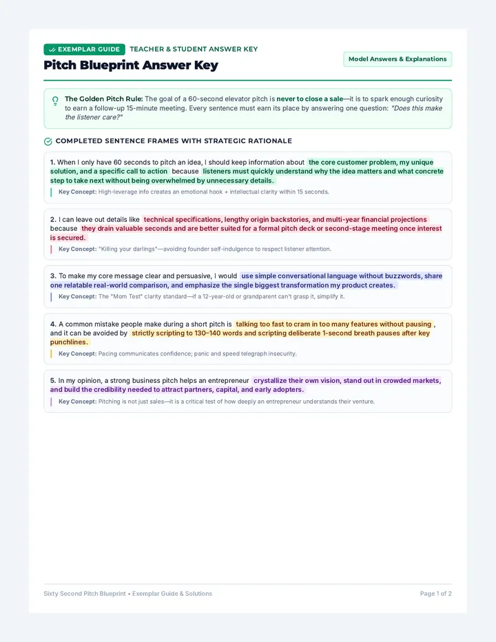 Pitch Blueprint Answer Key