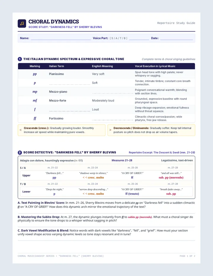 Choral Dynamics Worksheet