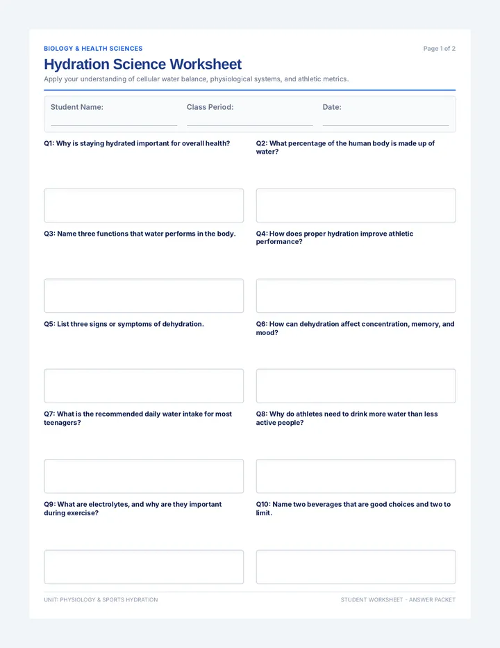 Hydration Science Worksheet