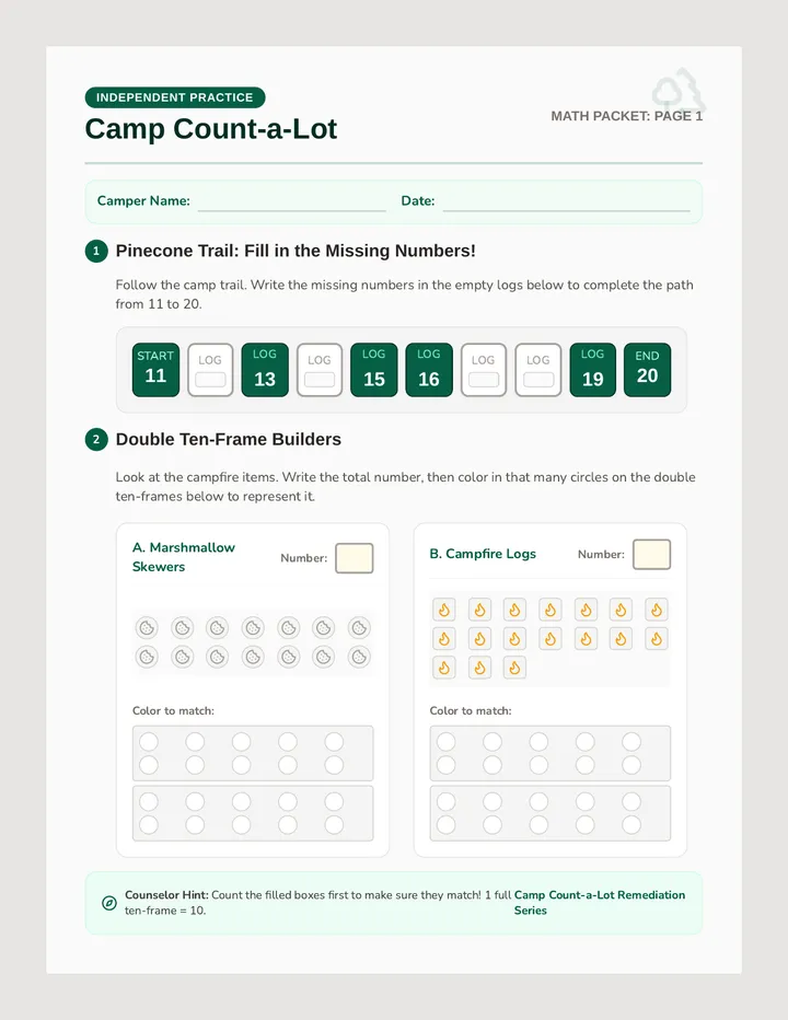 Camp Counting Worksheets