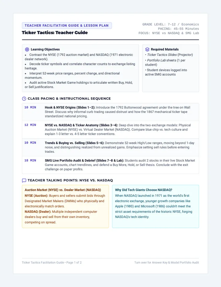 Ticker Tactics Teacher Guide