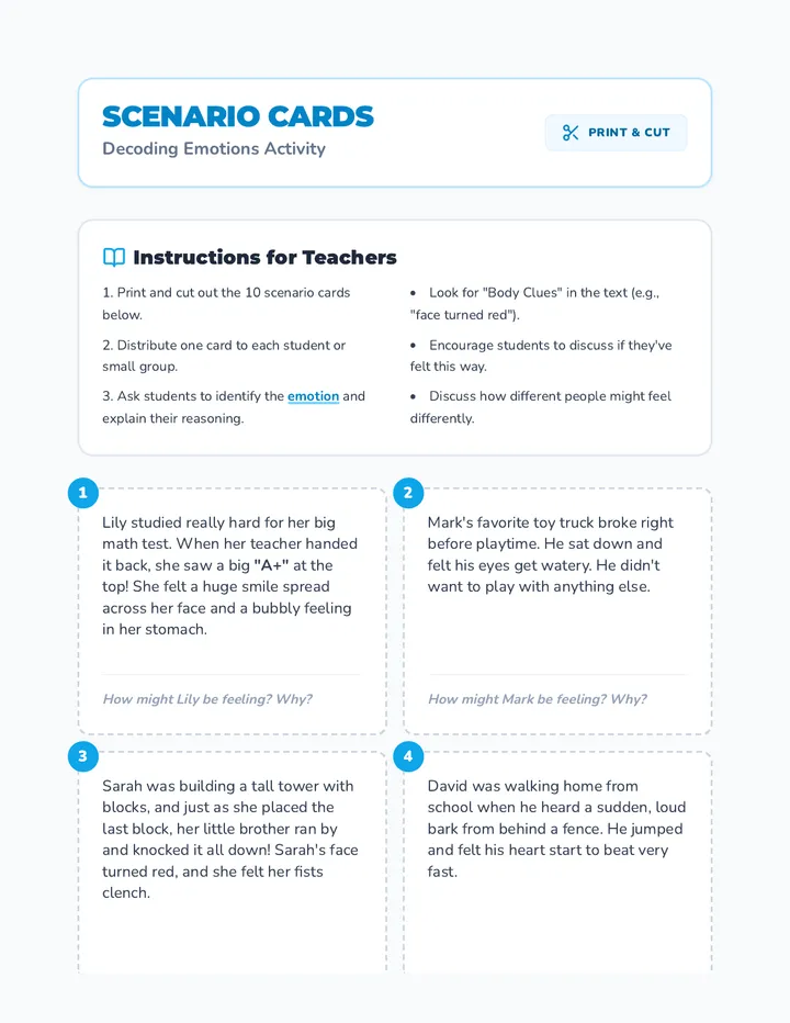 Emotion Scenario Cards Activity