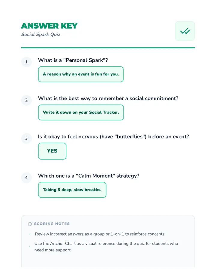 Social Spark Quiz Key