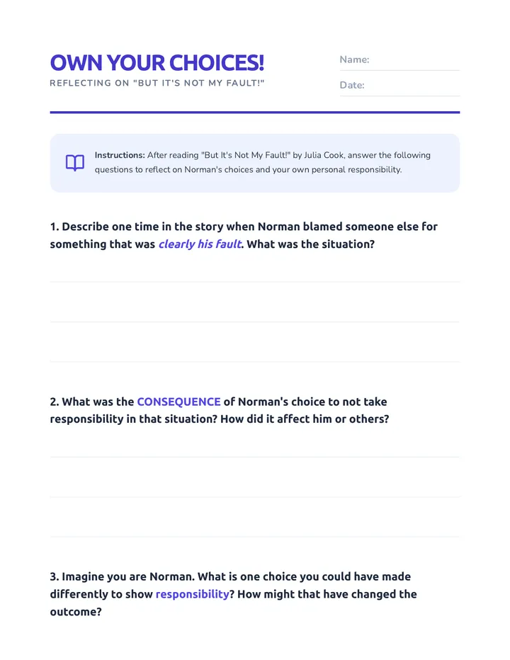 Own Your Choices Worksheet