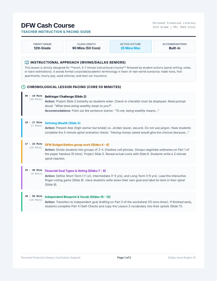 DFW Cash Course Teacher Guide