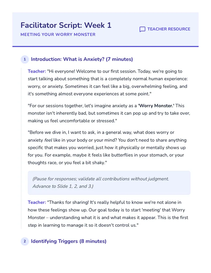 Meeting Your Worry Monster Script
