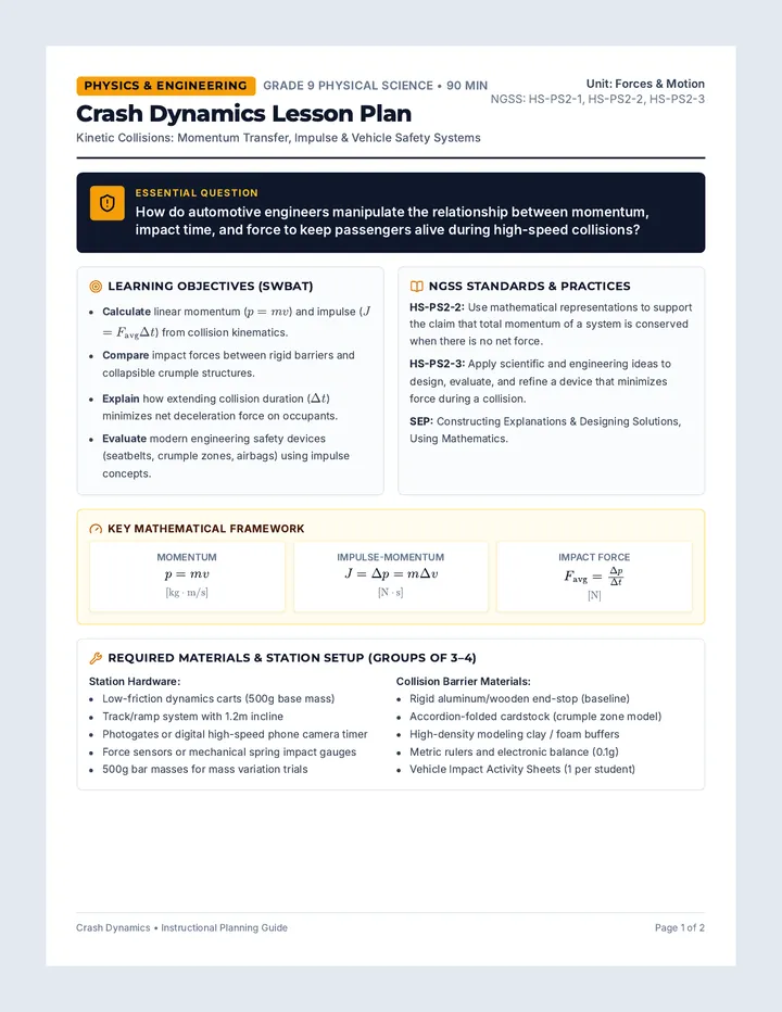 Crash Dynamics Lesson Plan