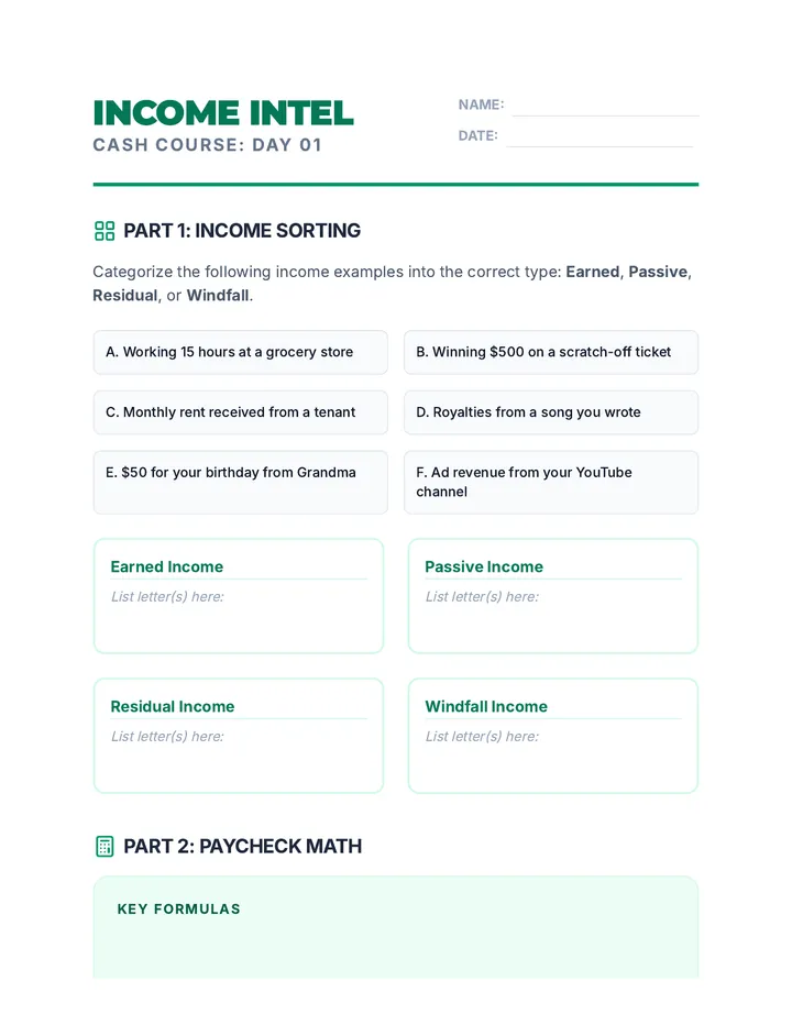 Income Intel Worksheet