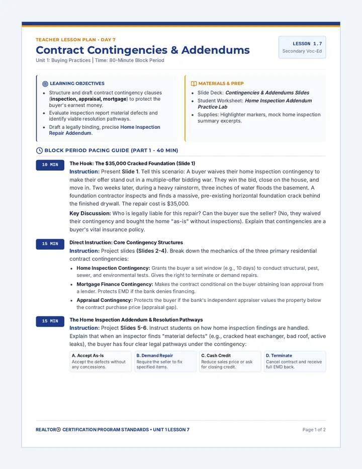 Contingencies Lesson Plan page 1