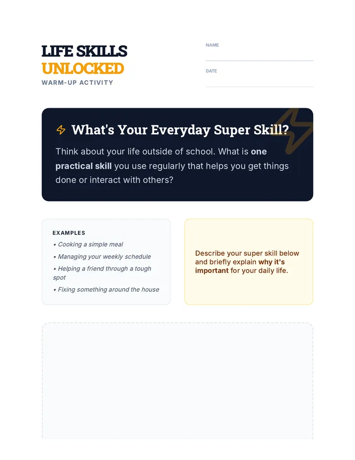 Life Skills Warm Up