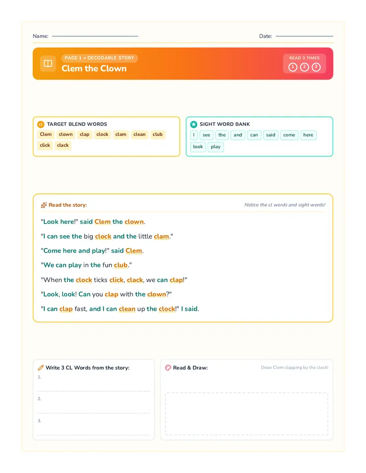 Clem Clown Decodable Reader