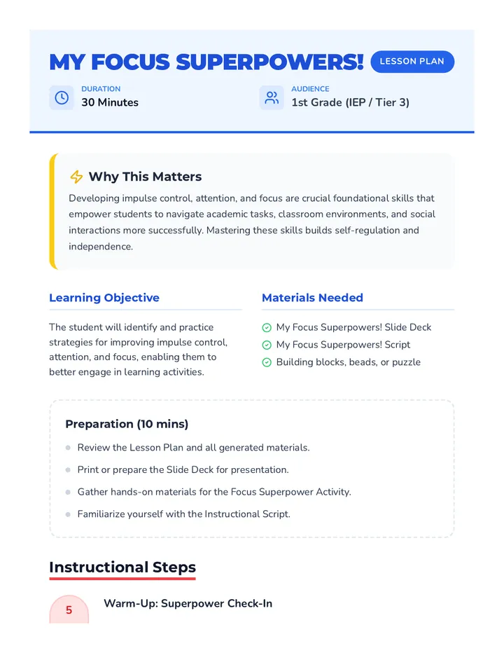 Focus Superpowers Lesson Plan