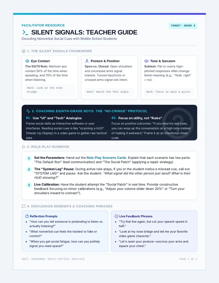 Silent Signals Teacher Guide page 1