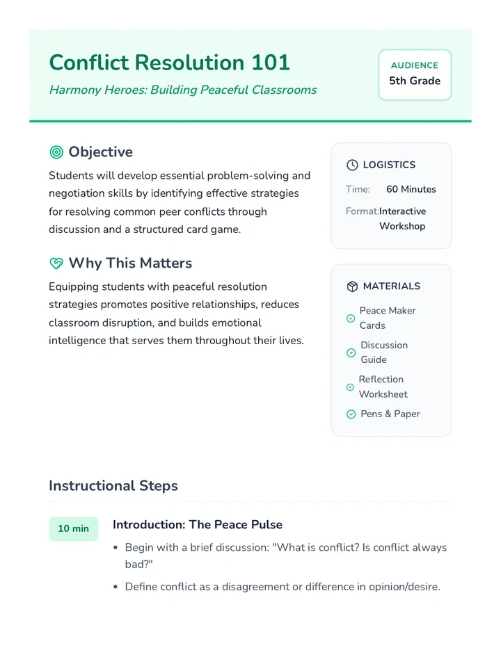 Conflict Resolution Teacher Guide