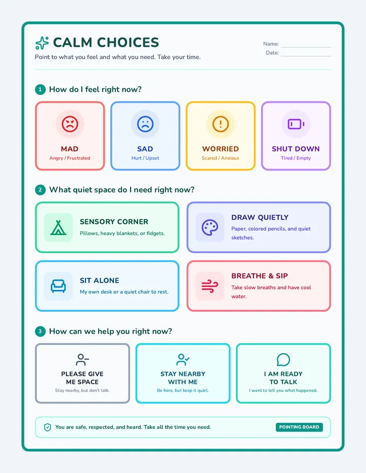 Calm Choices Board