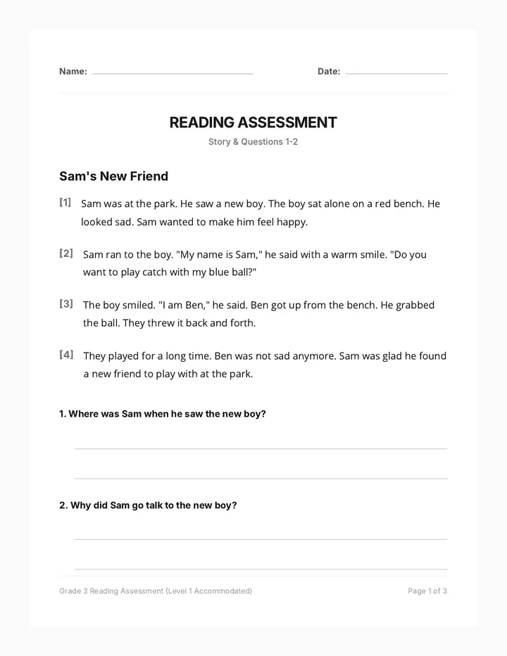 Sam New Friend Assessment