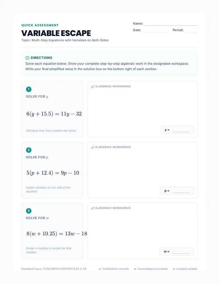 Variable Escape Exit Ticket