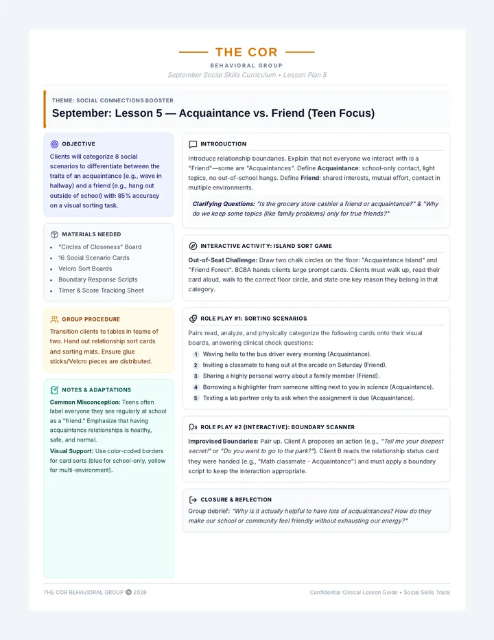 Acquaintance Friend Lesson Plan
