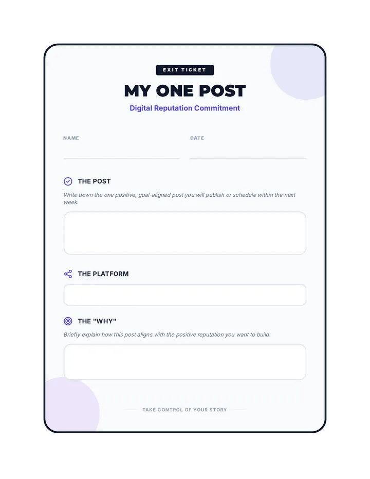 Exit Ticket: My One Post Cool-Down