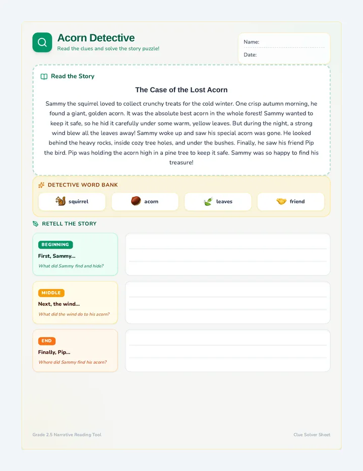 Lost Acorn Retelling Worksheet