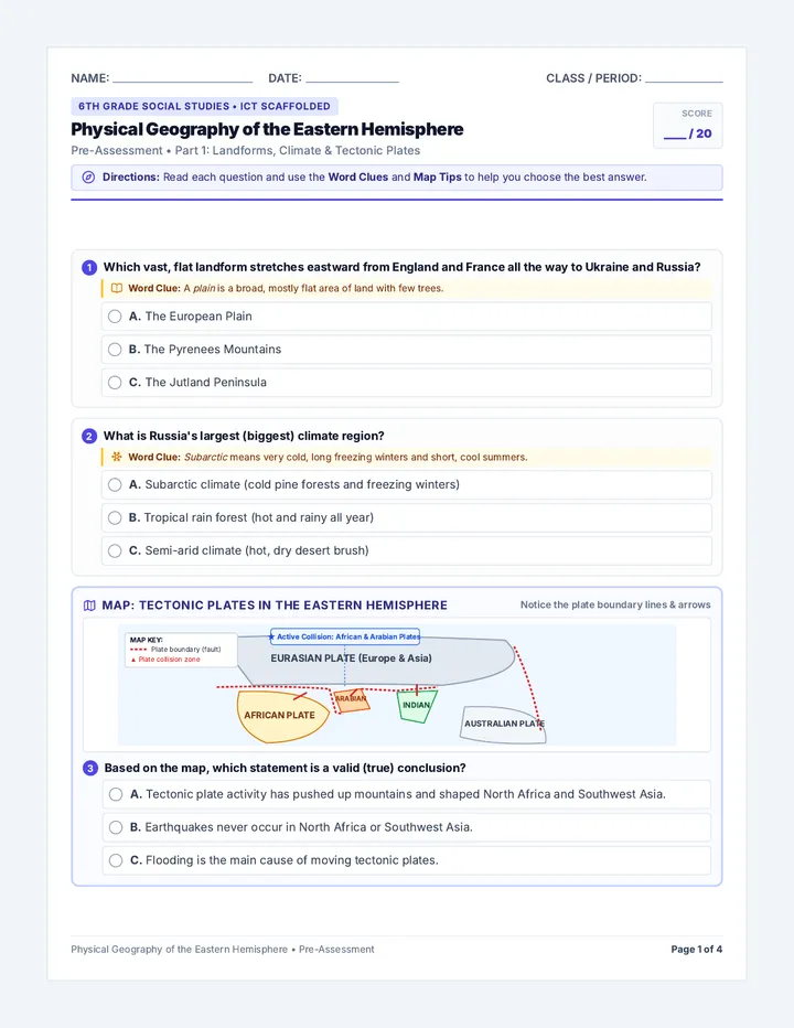 Eastern Hemisphere Scaffolded Preassessment