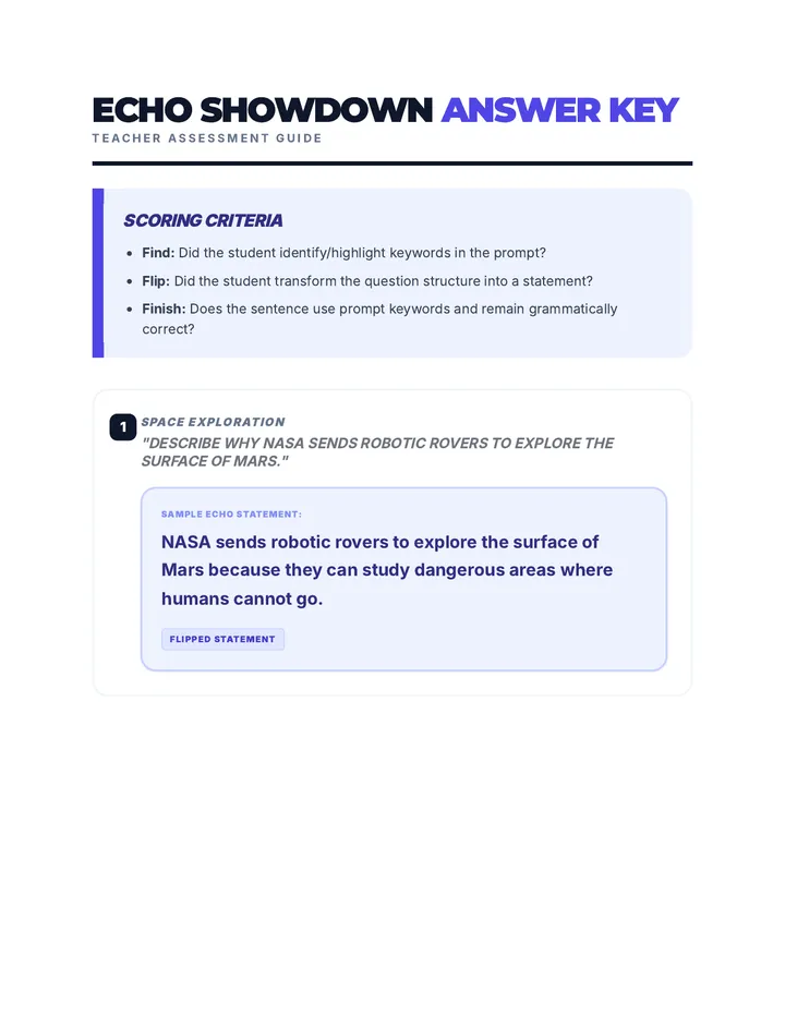 Echo Showdown Answer Key