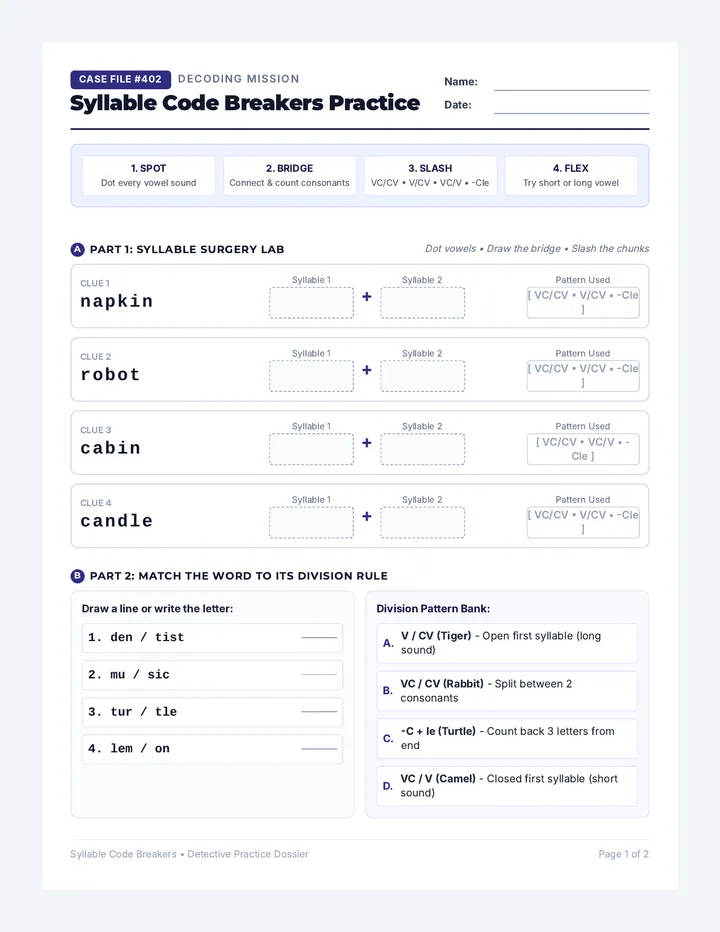 Syllable Division Worksheet