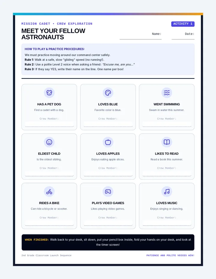 Mission Control Icebreaker Worksheet