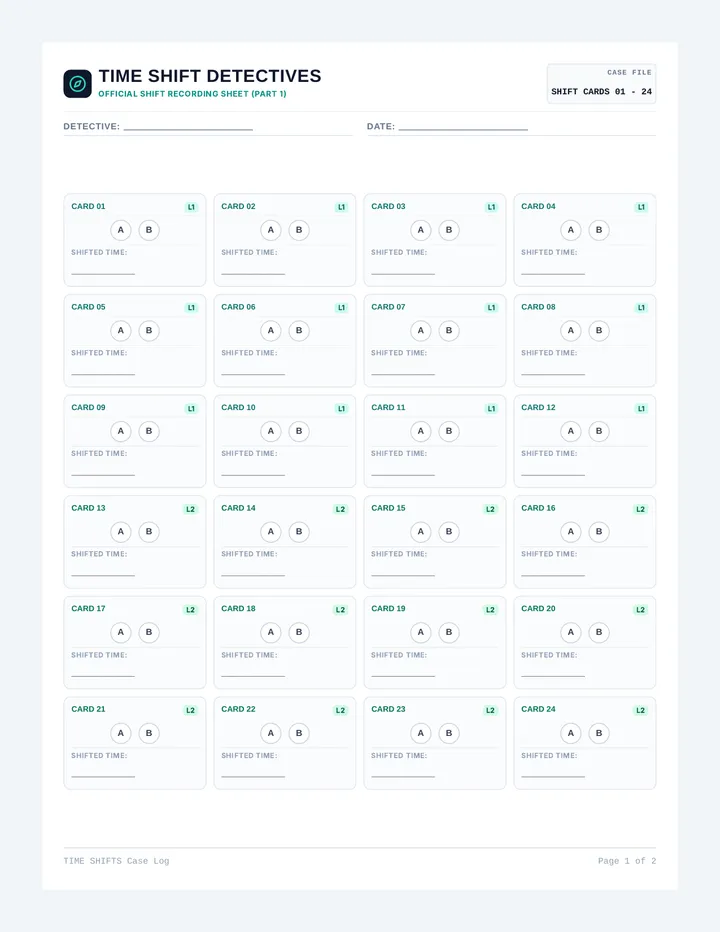 Time Shift Recording Sheet