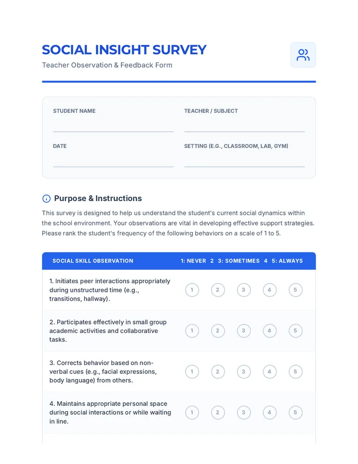 Social Insight Survey Form
