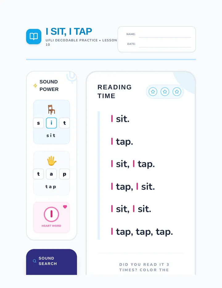 I Sit I Tap Practice Sheet