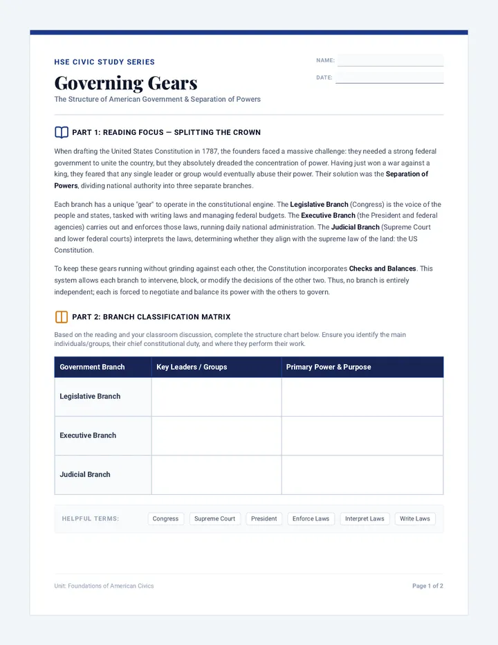 Governing Gears Student Worksheet